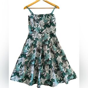 Eva Mendes Fit & Flare Floral Dress | Green White | Size S | Removable Straps